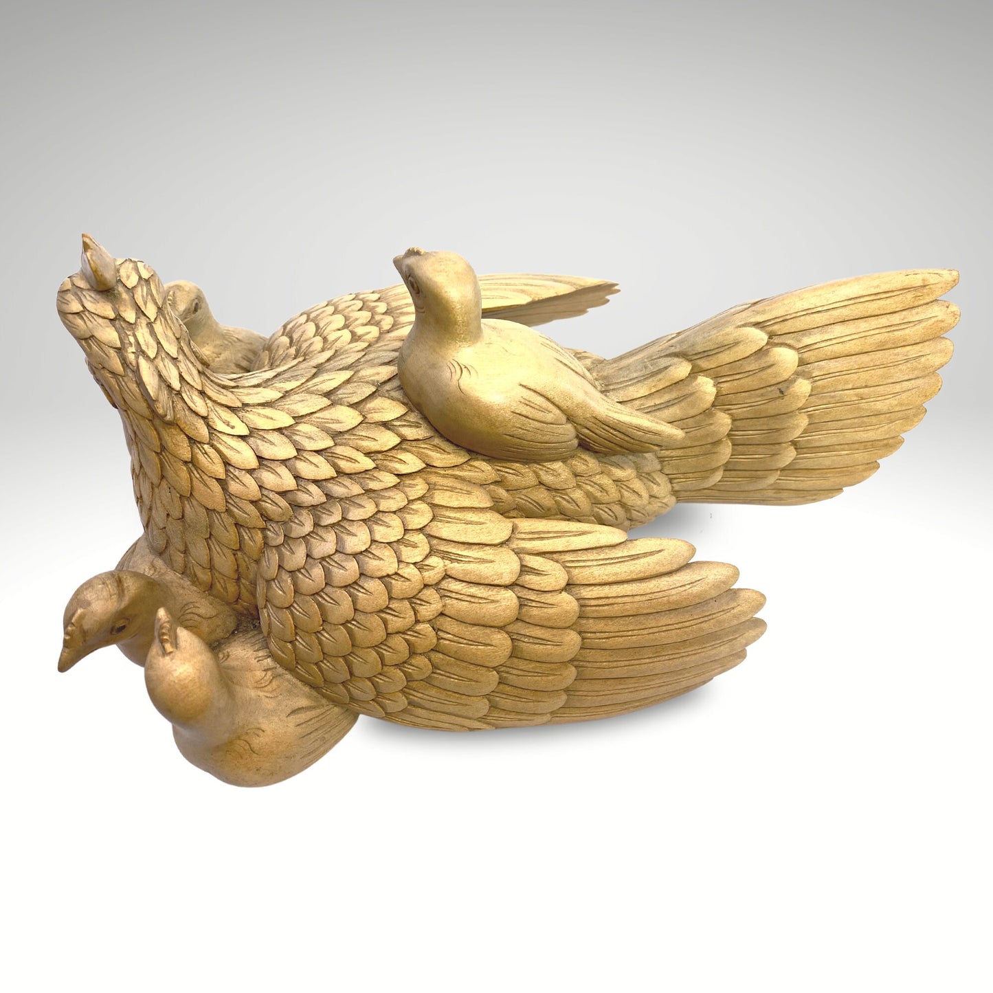 Mother Hen Wood Carving Sculpture Chicken with Brood of Chicks Hand Carved Wood Carving Balinese Folk Art Statue - Acadia World Traders