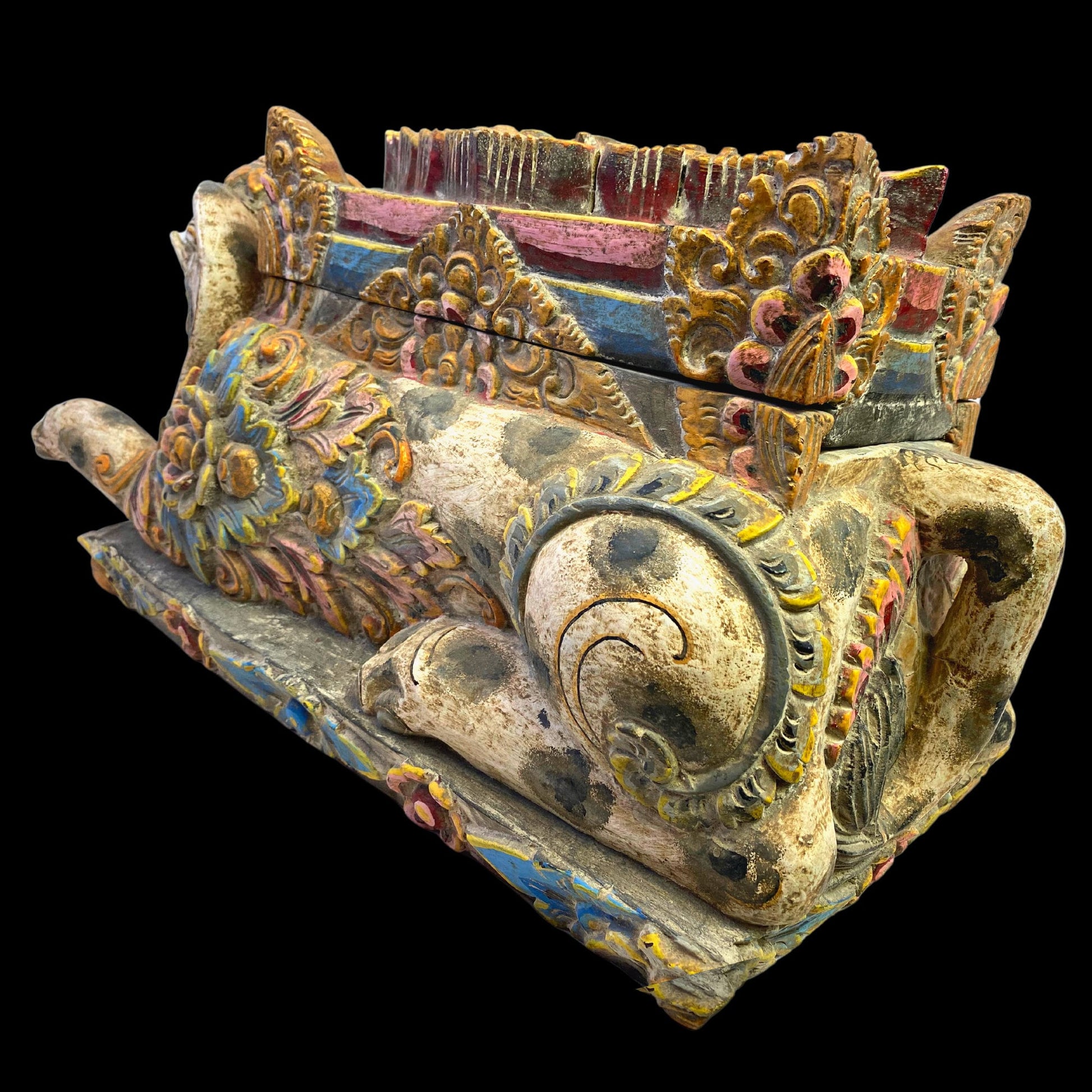 Balinese Elephant Offering Box Gajah Keropak Vintage Temple Chest Polychrome Hand Carved Cempaka Wood Carving Bali Folk Art 22 - Acadia World Traders