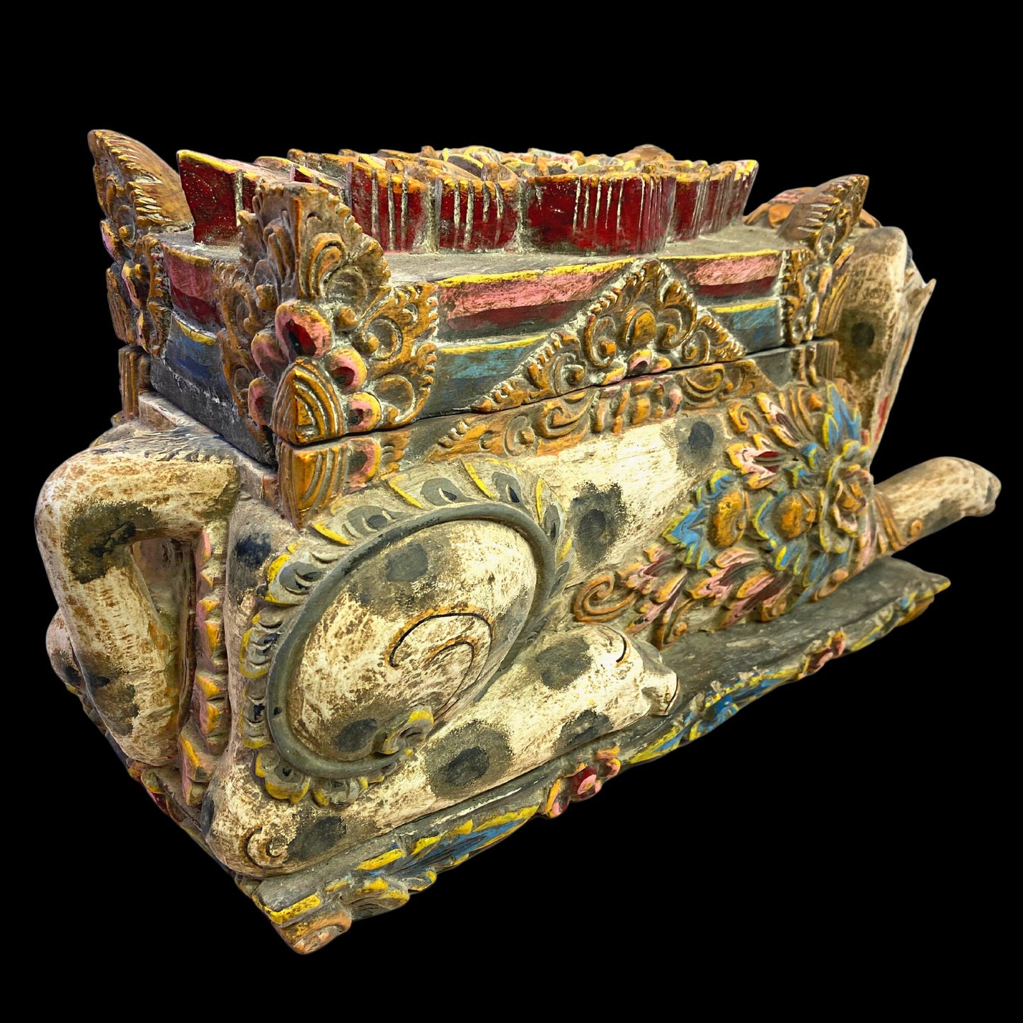 Balinese Elephant Offering Box Gajah Keropak Vintage Temple Chest Polychrome Hand Carved Cempaka Wood Carving Bali Folk Art 22 - Acadia World Traders