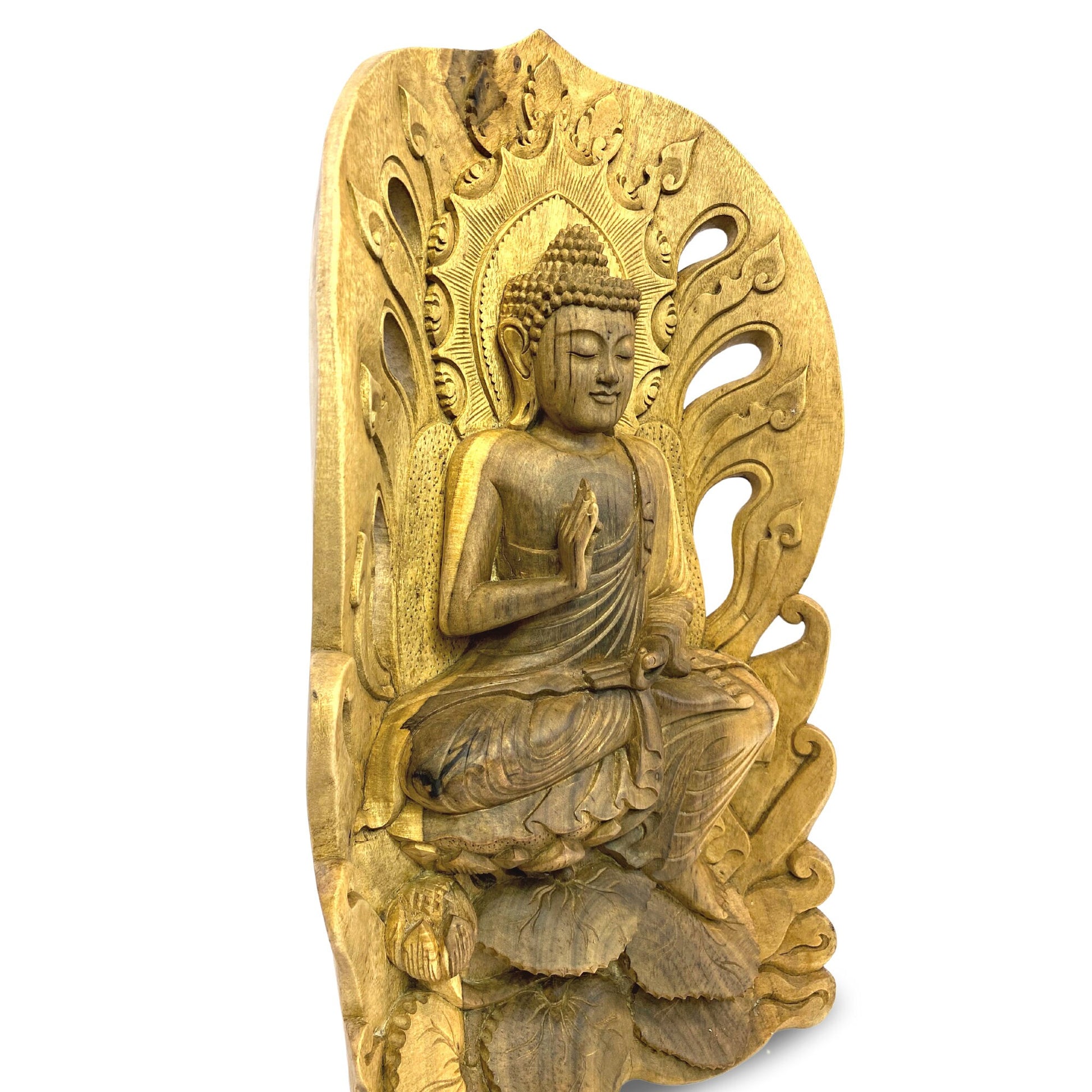 Teaching Buddha Sculpture Wood Carving Vitarka Mudra hand Carved hibiscus Wood Statue Balinese folk Art statue OOAK - Acadia World Traders