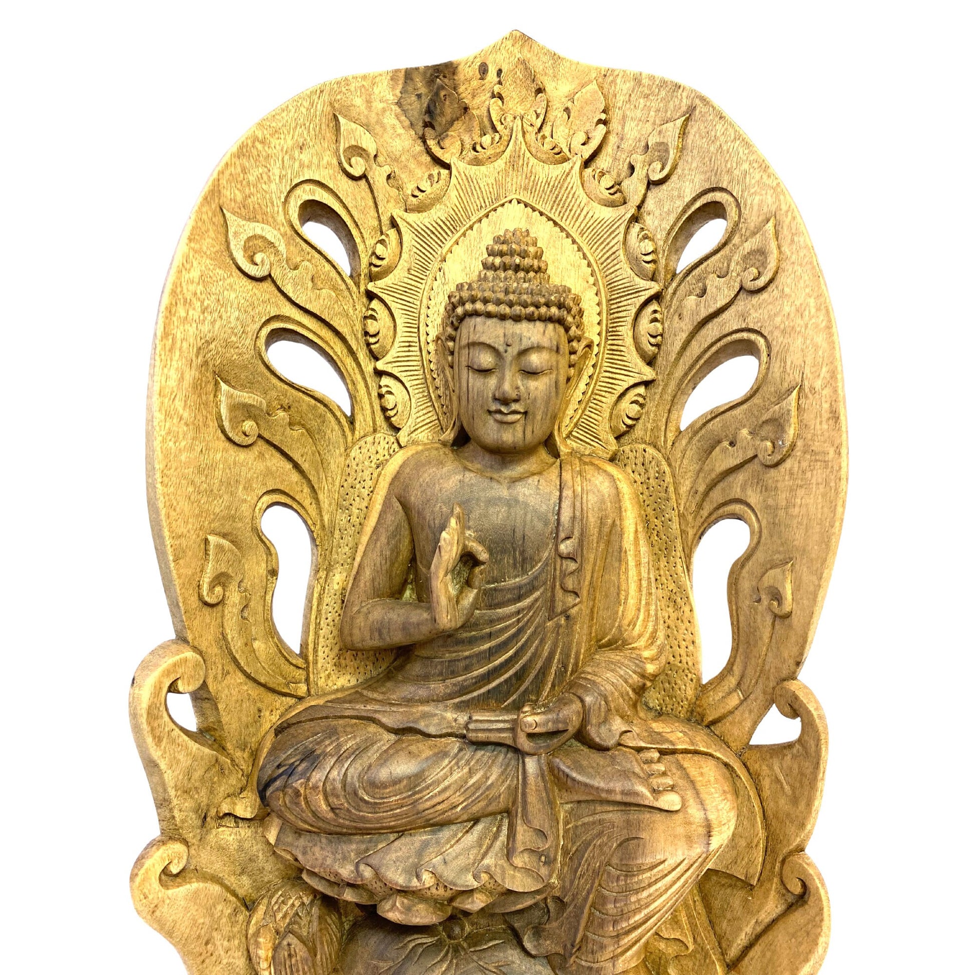 Teaching Buddha Sculpture Wood Carving Vitarka Mudra hand Carved hibiscus Wood Statue Balinese folk Art statue OOAK - Acadia World Traders