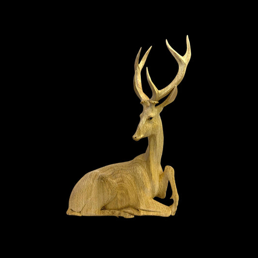 Wooden Deer Stag Buck Sculpture, Hand Carved Deer wood carving Balinese Art, lodge country decor, wildlife art - Acadia World Traders