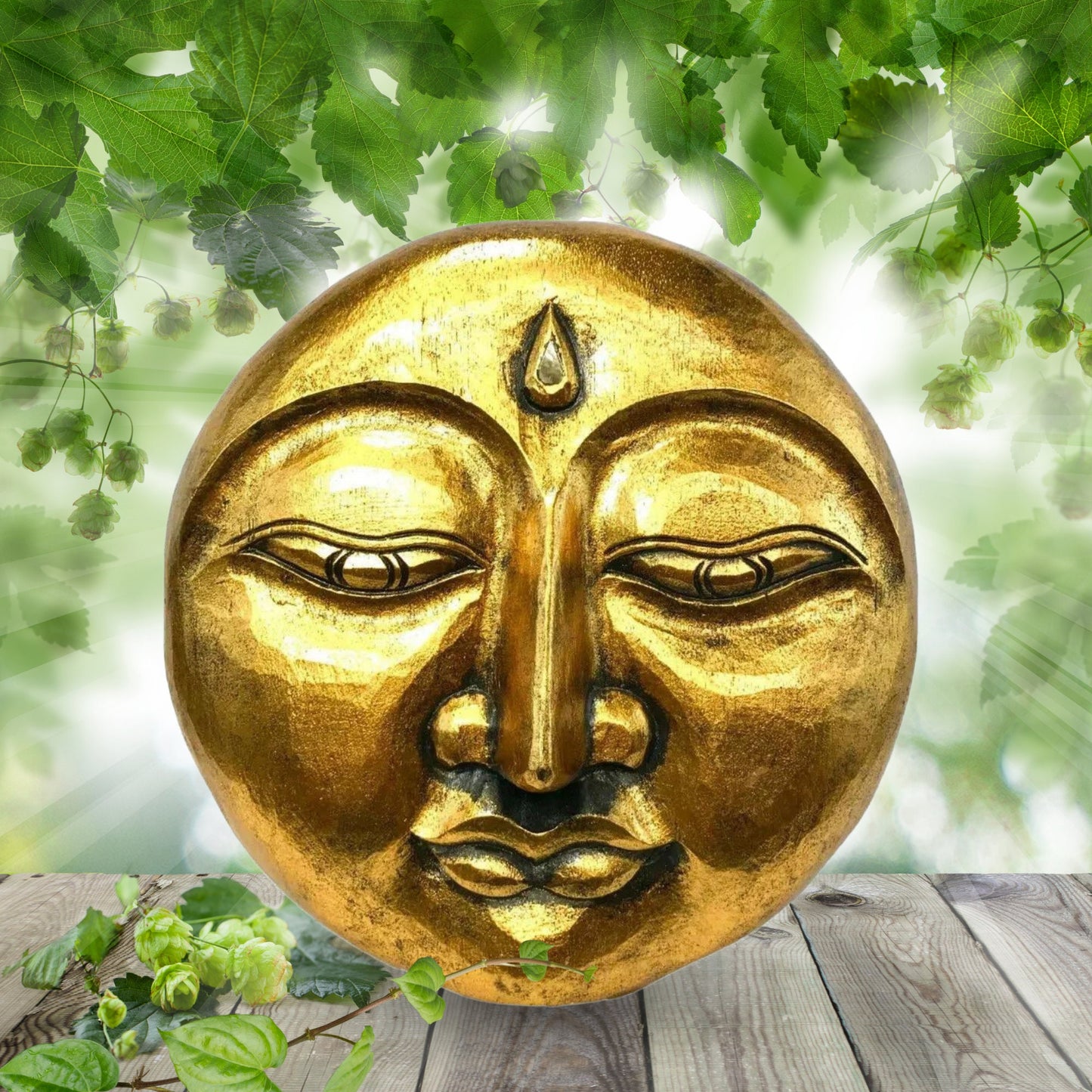 Golden Moon Wall Art Chandra Man in the Moon Bali Folk Art sculpture Hand Carved Wood Carving Wall Plaque Handmade Balinese  art