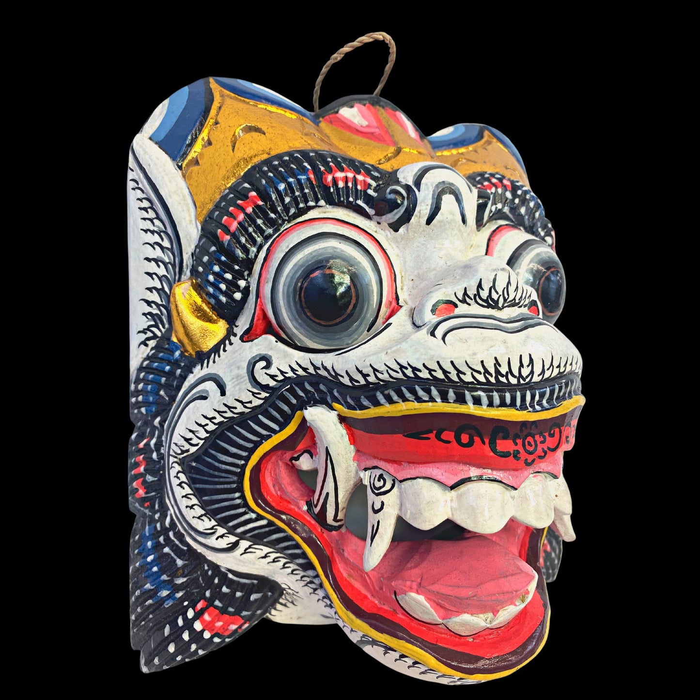 Balinese Mask White Hanuman the Monkey General Wooden Topeng Hand Carved  wood Carving Bali Folk Art Wall art Indonesia - Acadia World Traders