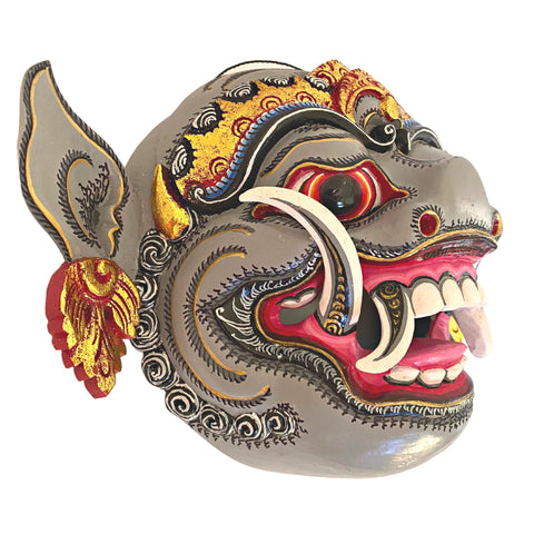 Barong Bangkal Pig Mask Boar Demon Topeng  Authentic Balinese Dance mask Hand Carved Polychrome Wood Carving Wall Bali Folk Art ooak