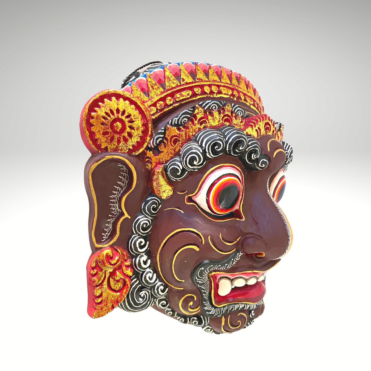 Balinese Ravana Mask Hand Carved Wood: Indonesian Folk Art Wood Carving