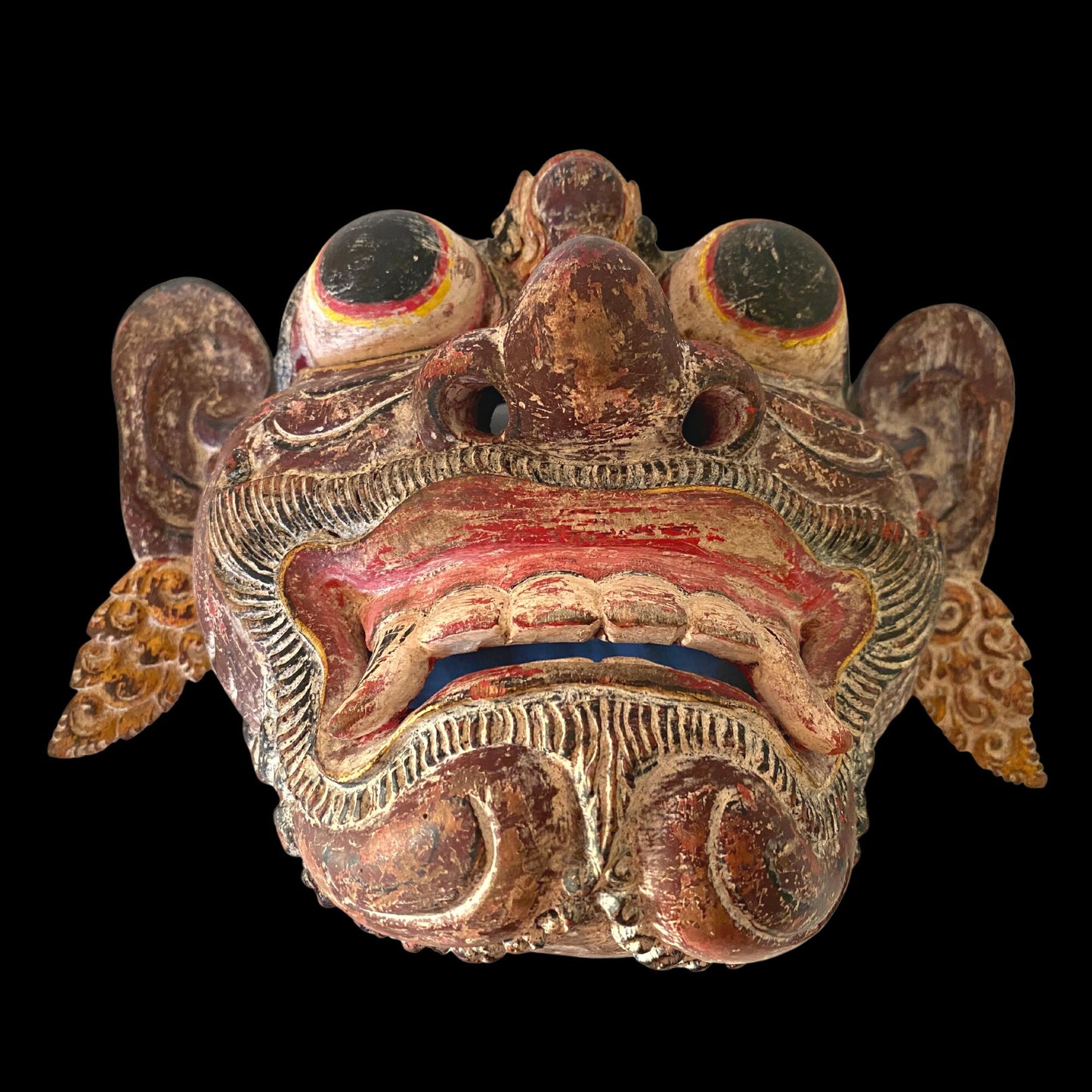 Hand Carved Balinese Rakshasa Mask: Indonesian Folk Art Wall Decor