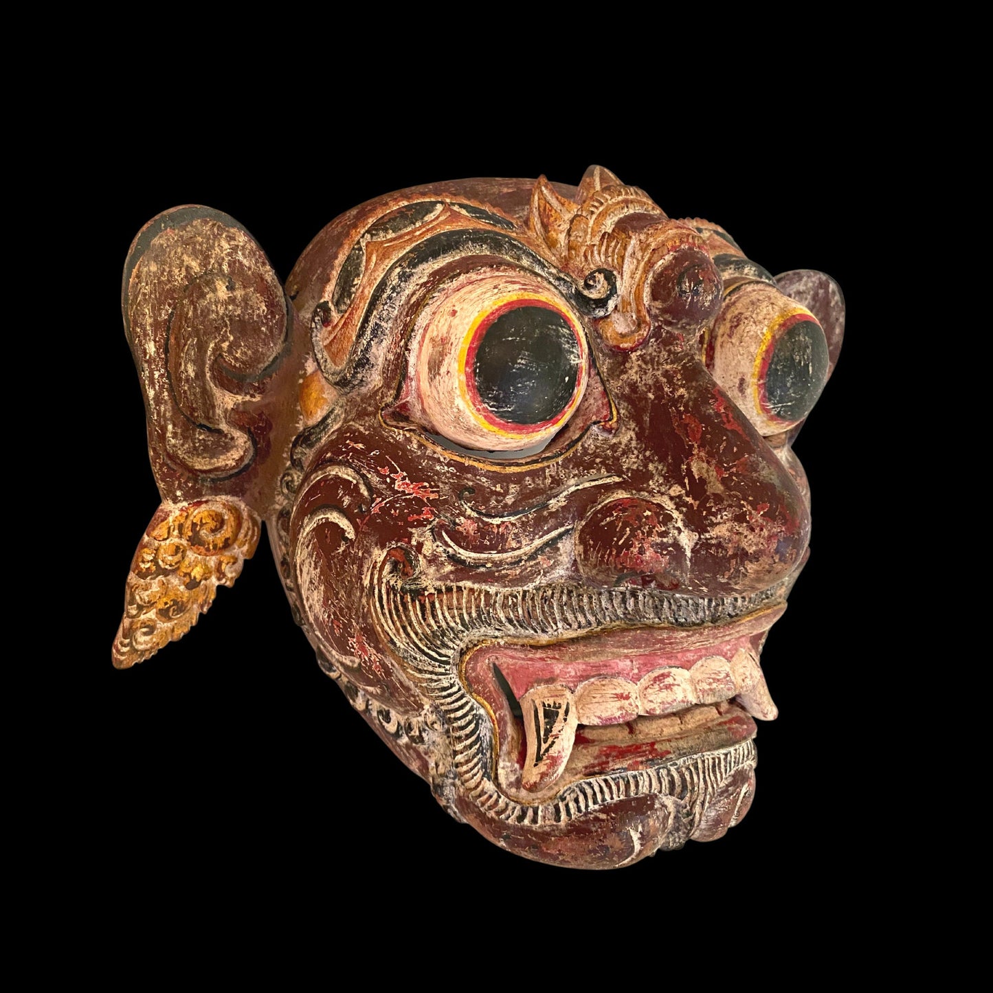 Hand Carved Balinese Rakshasa Mask: Indonesian Folk Art Wall Decor