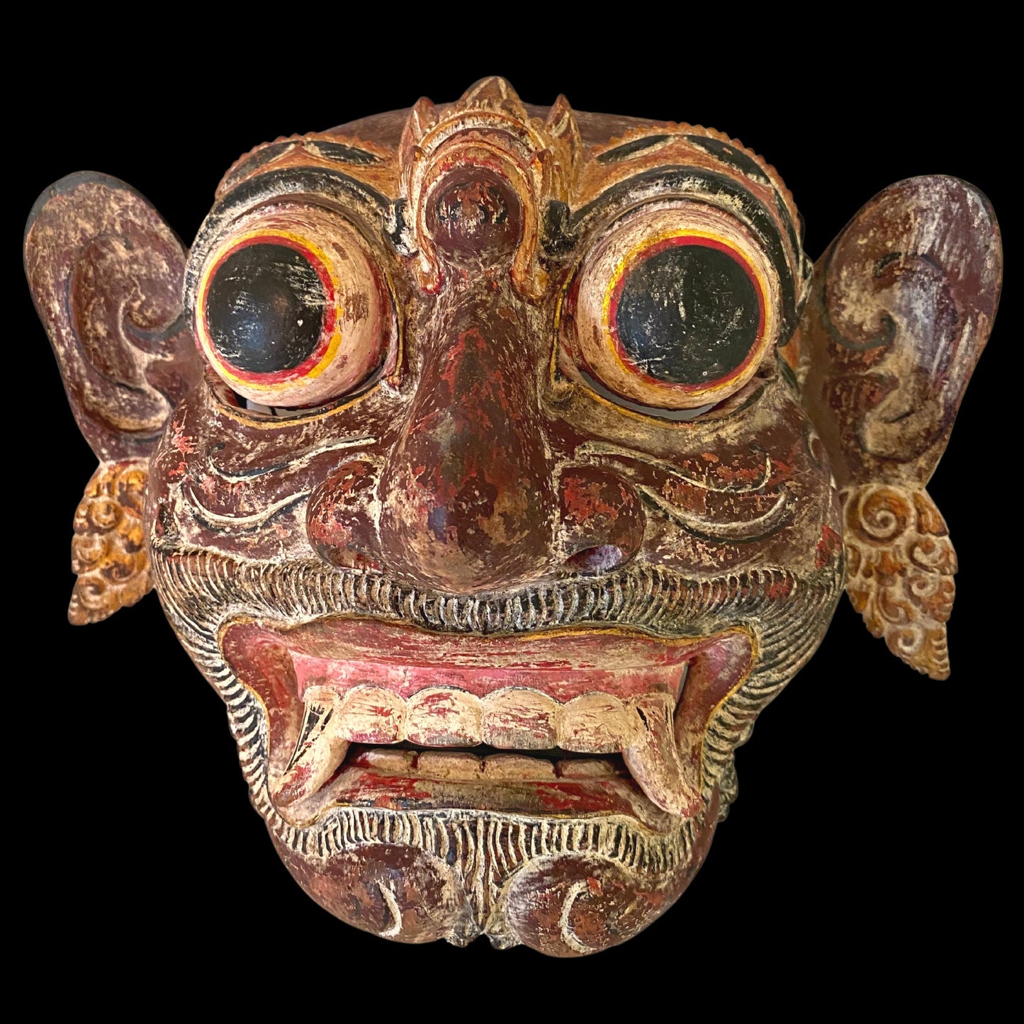 Hand Carved Balinese Rakshasa Mask: Indonesian Folk Art Wall Decor