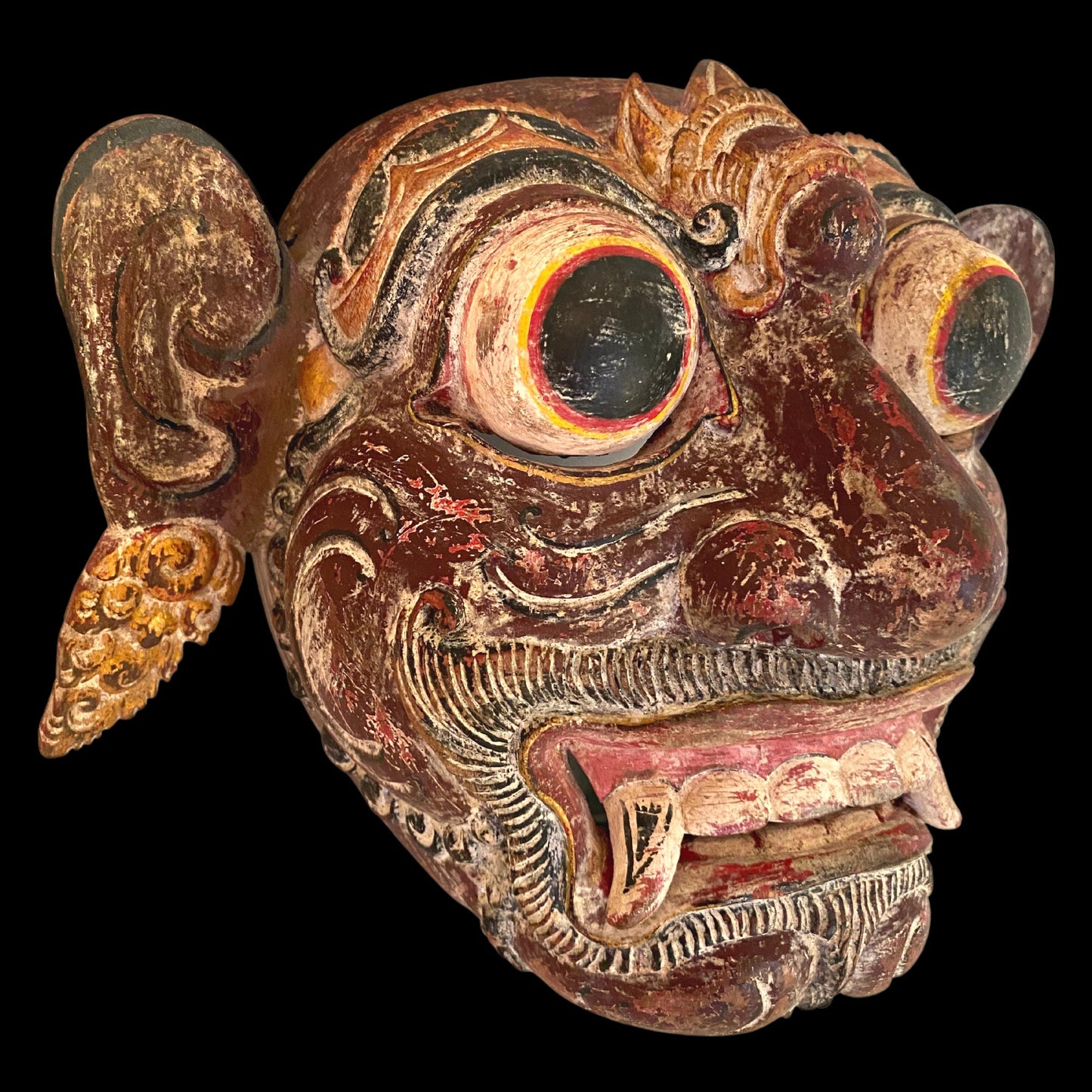 Hand Carved Balinese Rakshasa Mask: Indonesian Folk Art Wall Decor