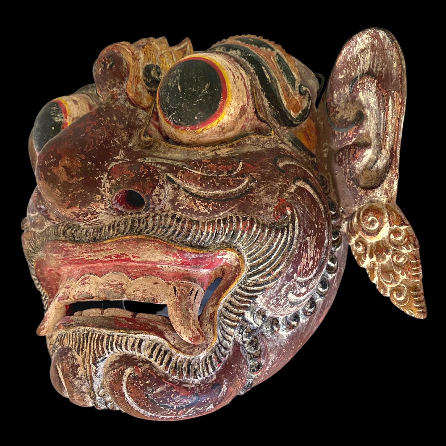 Hand Carved Balinese Rakshasa Mask: Indonesian Folk Art Wall Decor