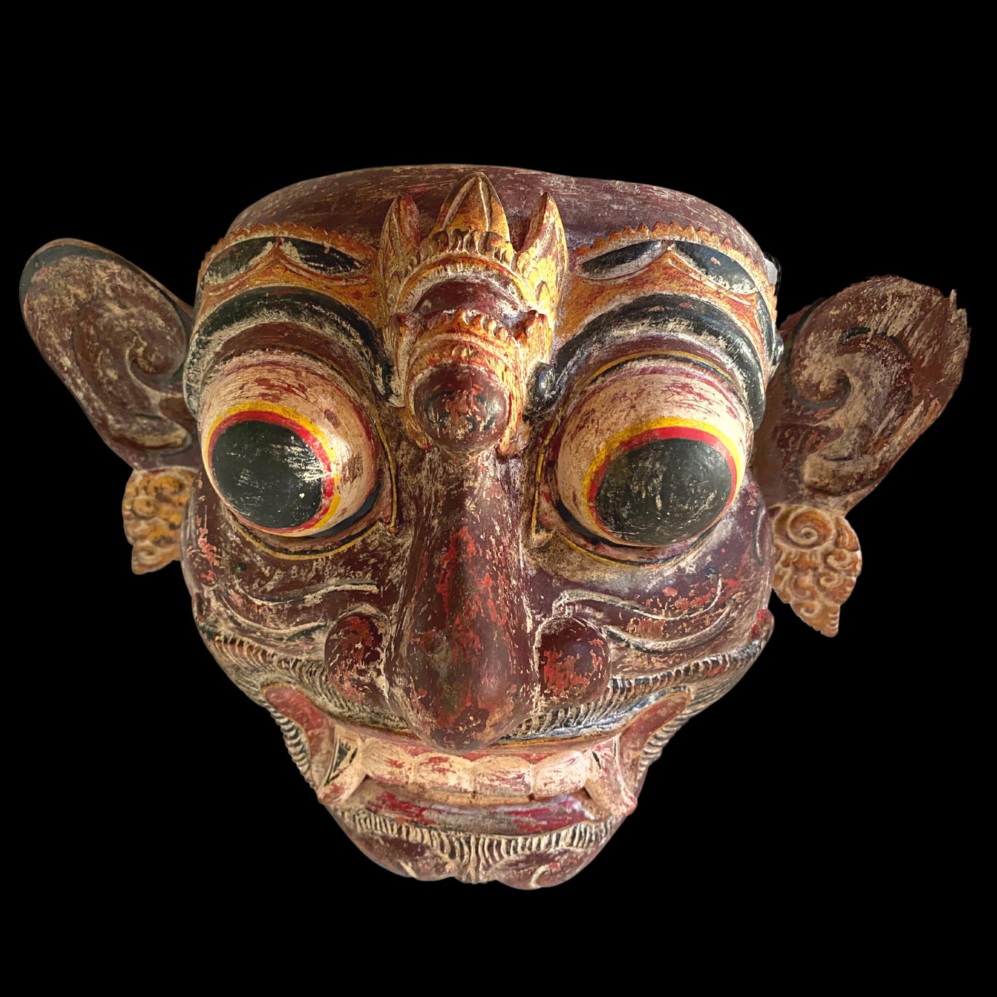 Hand Carved Balinese Rakshasa Mask: Indonesian Folk Art Wall Decor