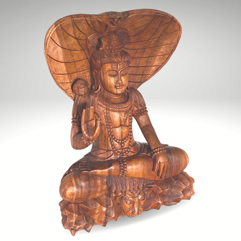 Seated Lord Shiva Wooden Statue hooded Cobra Hand carved wood Carving sculpture Balinese Hinduism Hindu God art 29 in