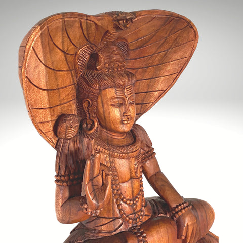 Seated Lord Shiva Wooden Statue hooded Cobra Hand carved wood Carving sculpture Balinese Hinduism Hindu God art 29 in