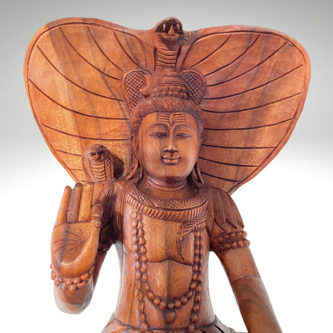 Seated Lord Shiva Wooden Statue hooded Cobra Hand carved wood Carving sculpture Balinese Hinduism Hindu God art 29 in