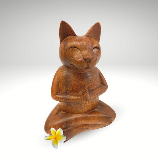 Namaste Buddha Cat Statue Lotus Yoga Pose Asana Wood Carving Sculpture Hand Carved  Balinese Art - Acadia World Traders