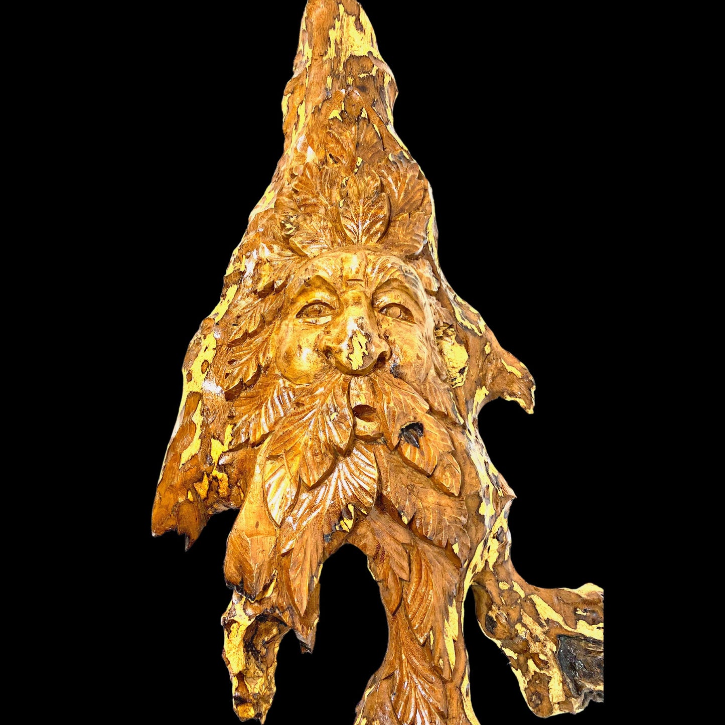 Tree Spirit Wizard Sculpture Hand Carved Teak Wood Statue: Rustic Fantasy Wall Art Sculpture