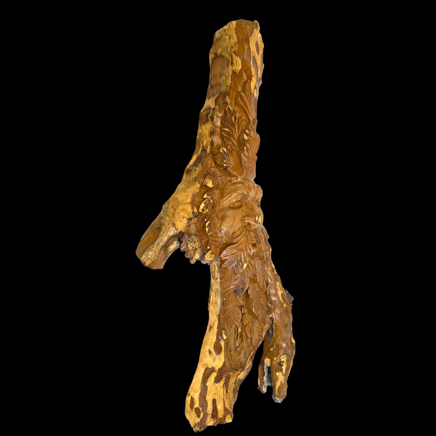 Tree Spirit Sculpture Hand Carved Teak Wood Statue: Rustic Fantasy Wall Art Sculpture