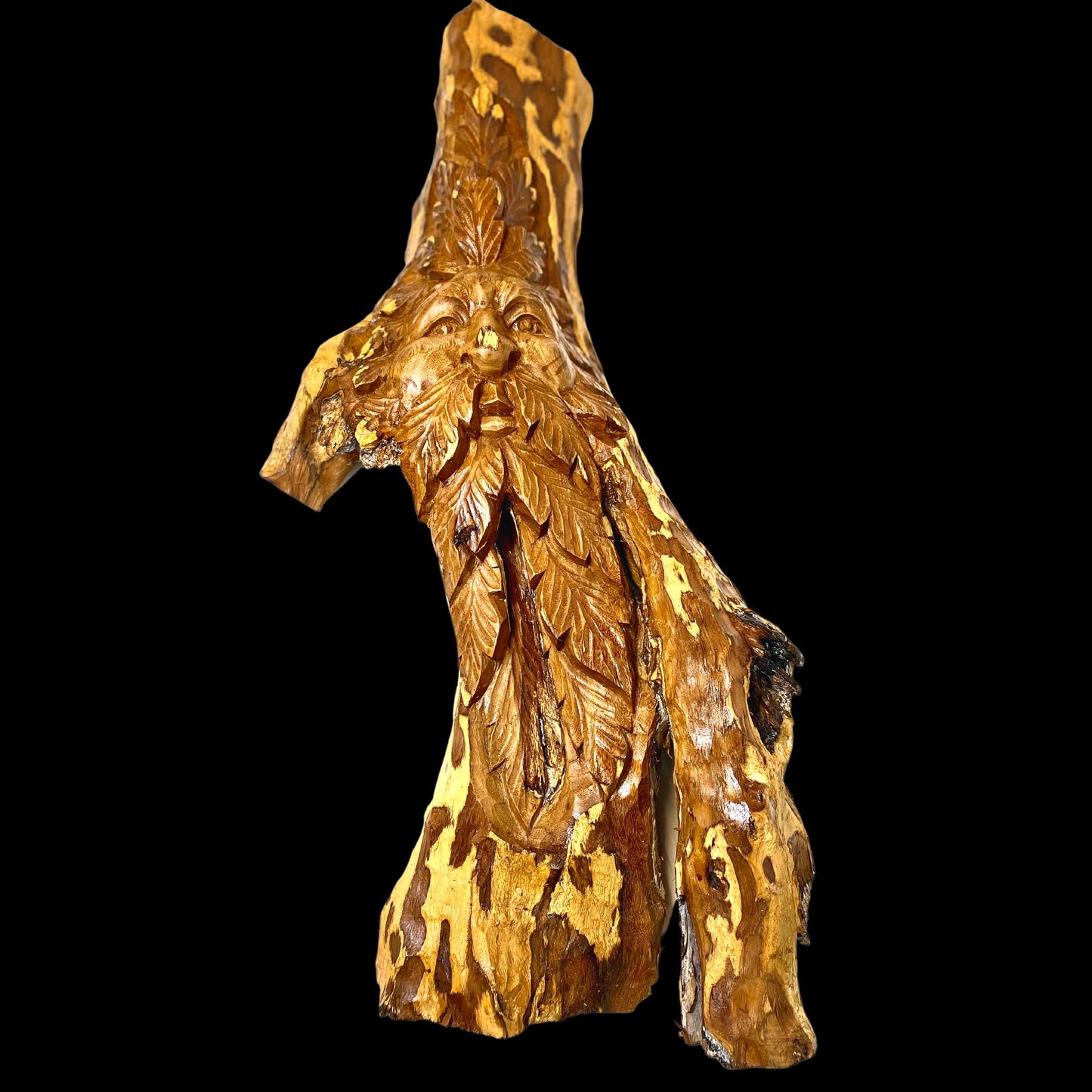 Tree Spirit Sculpture Hand Carved Teak Wood Statue: Rustic Fantasy Wall Art Sculpture