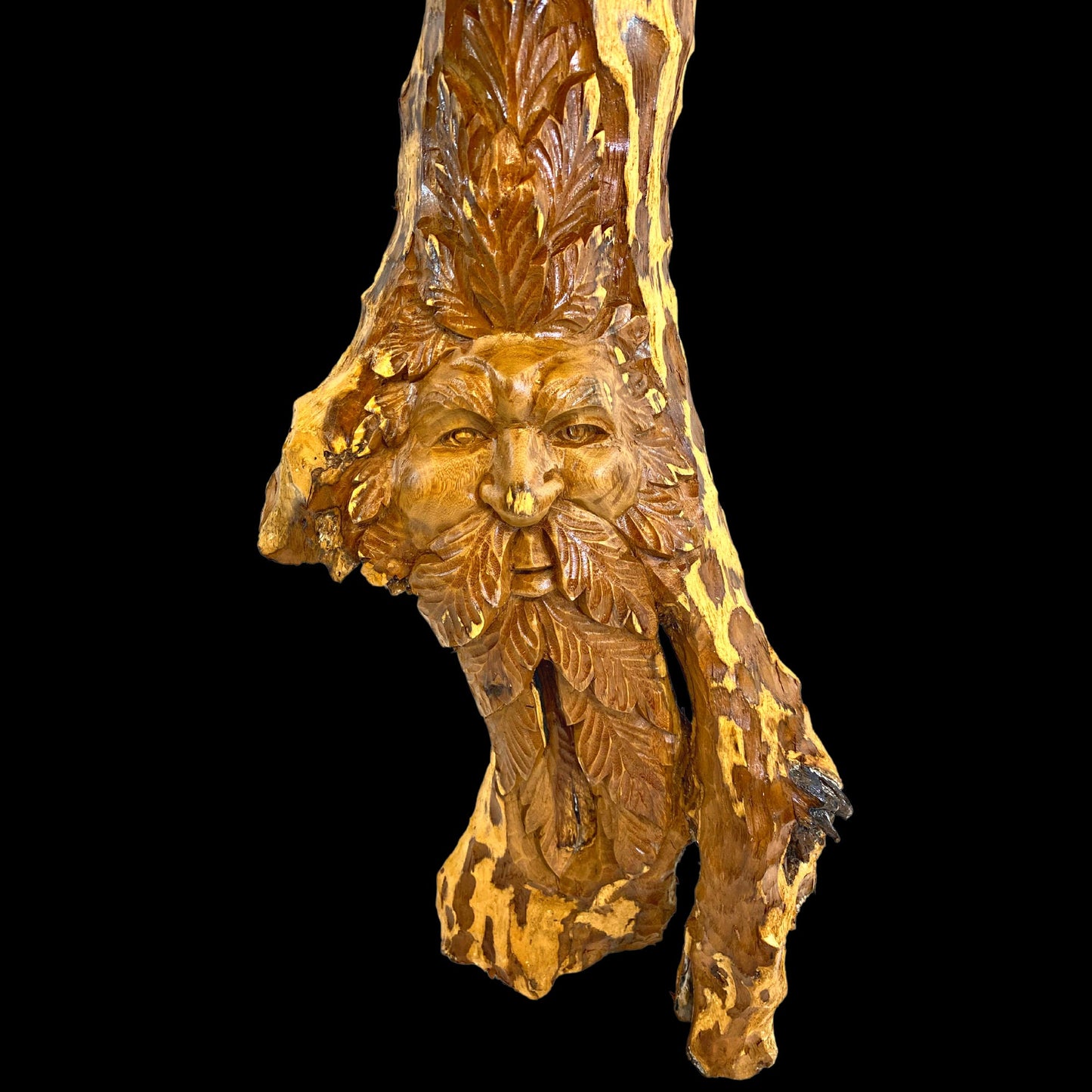 Tree Spirit Sculpture Hand Carved Teak Wood Statue: Rustic Fantasy Wall Art Sculpture