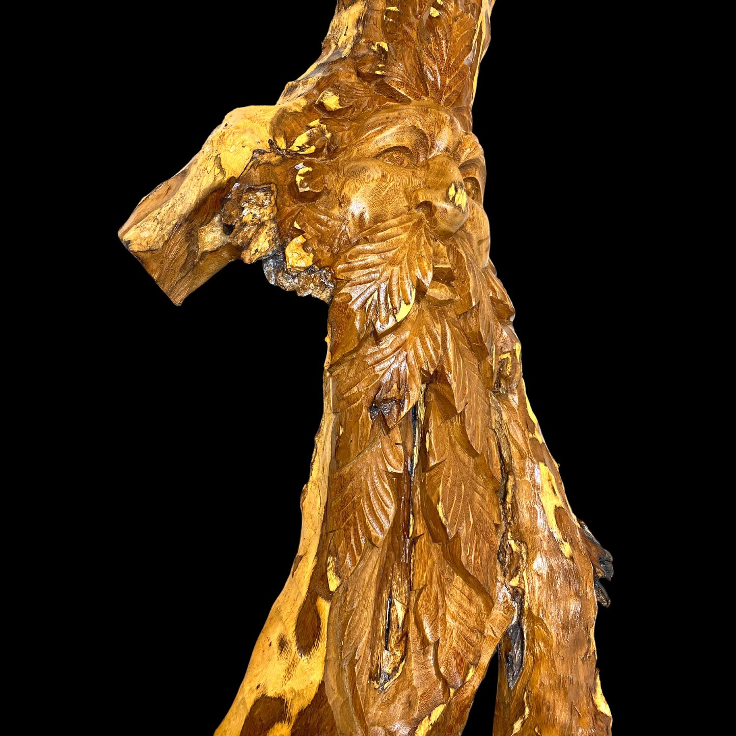 Tree Spirit Sculpture Hand Carved Teak Wood Statue: Rustic Fantasy Wall Art Sculpture