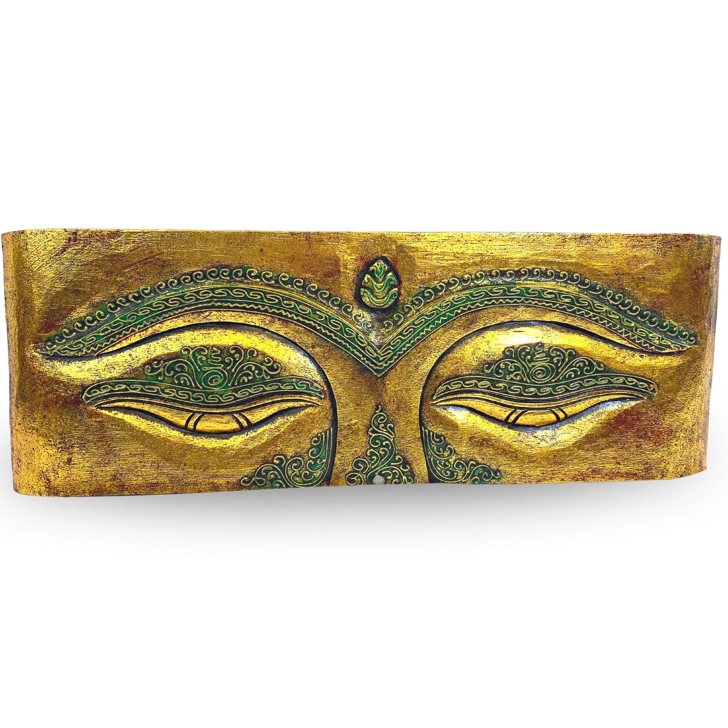 Eyes of Buddha Hand Carved Wood Wall Art Panel Sculpture Gold Balinese Art