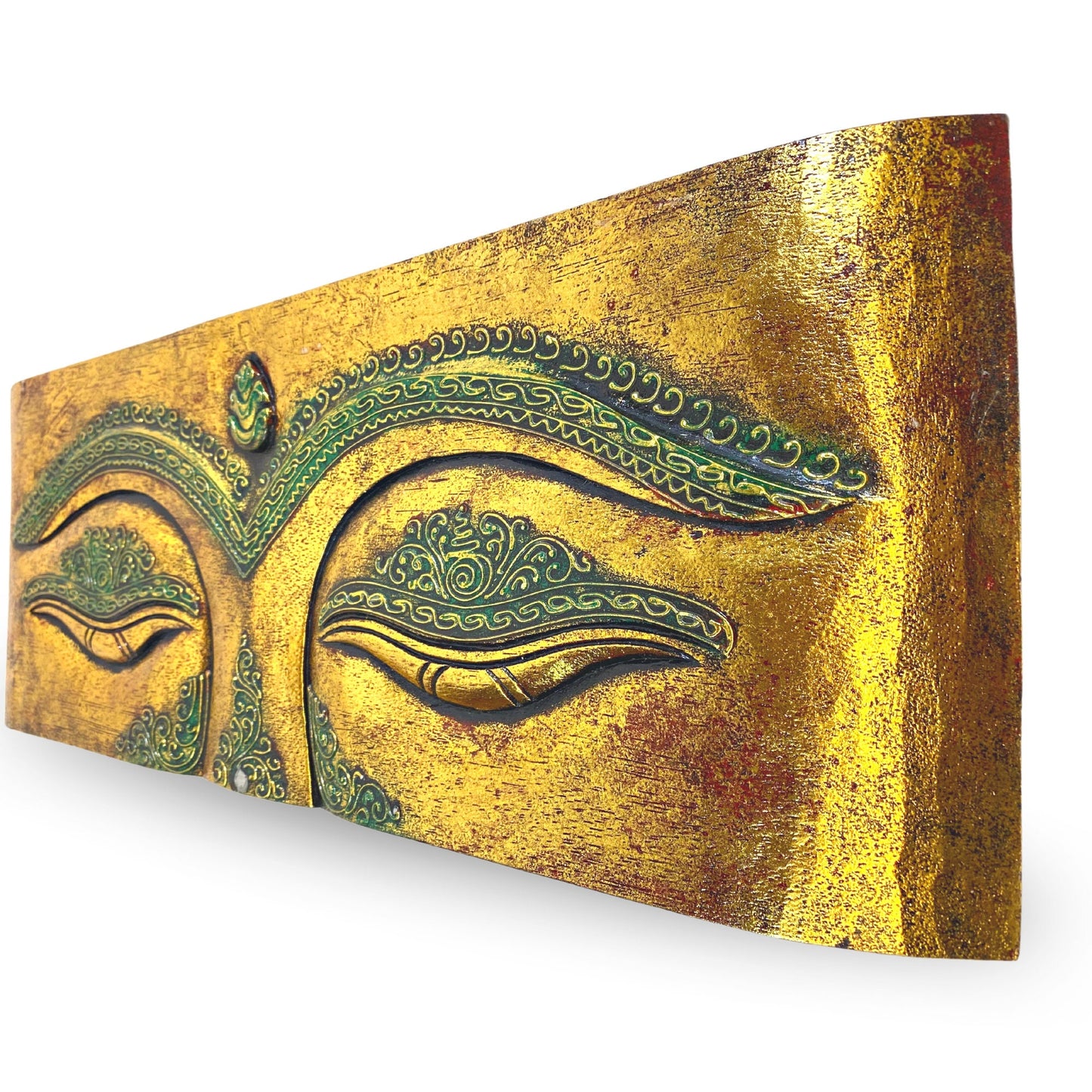 Eyes of Buddha Hand Carved Wood Wall Art Panel Sculpture Gold Balinese Art