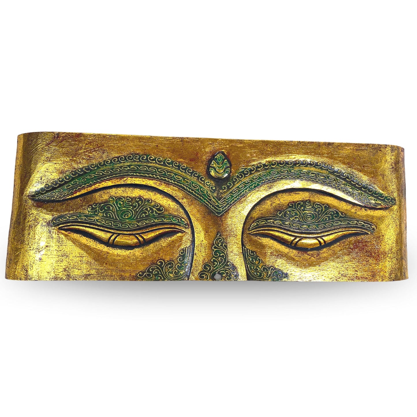 Eyes of Buddha Hand Carved Wood Wall Art Panel Sculpture Gold Balinese Art