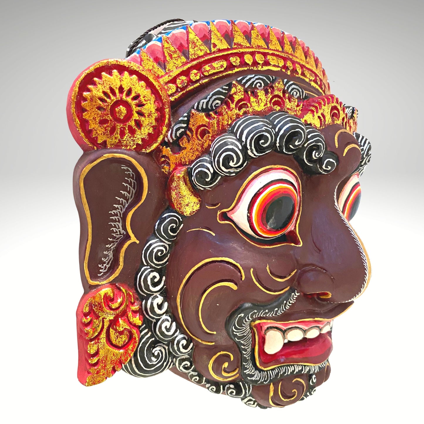Balinese Ravana Mask Hand Carved Wood: Indonesian Folk Art Wood Carving