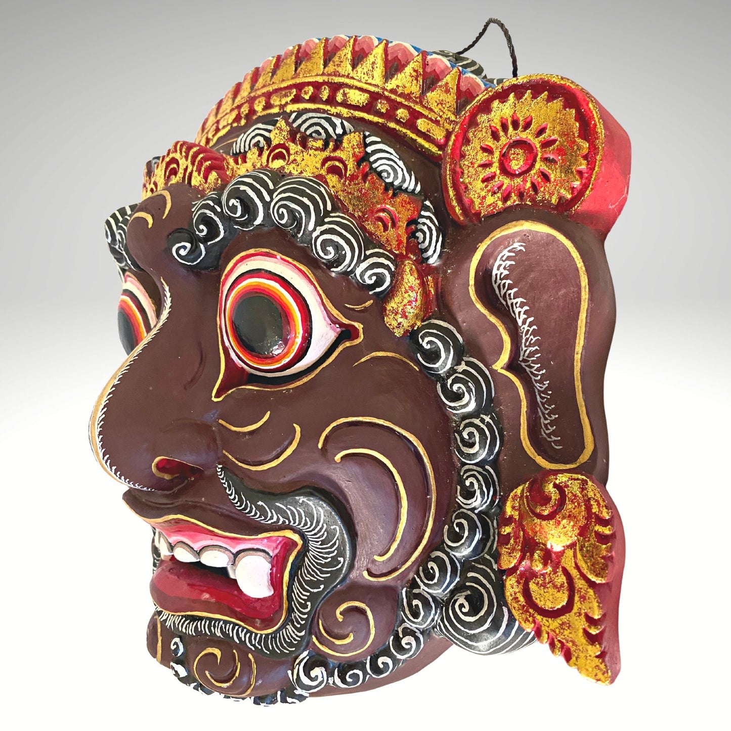 Balinese Ravana Mask Hand Carved Wood: Indonesian Folk Art Wood Carving