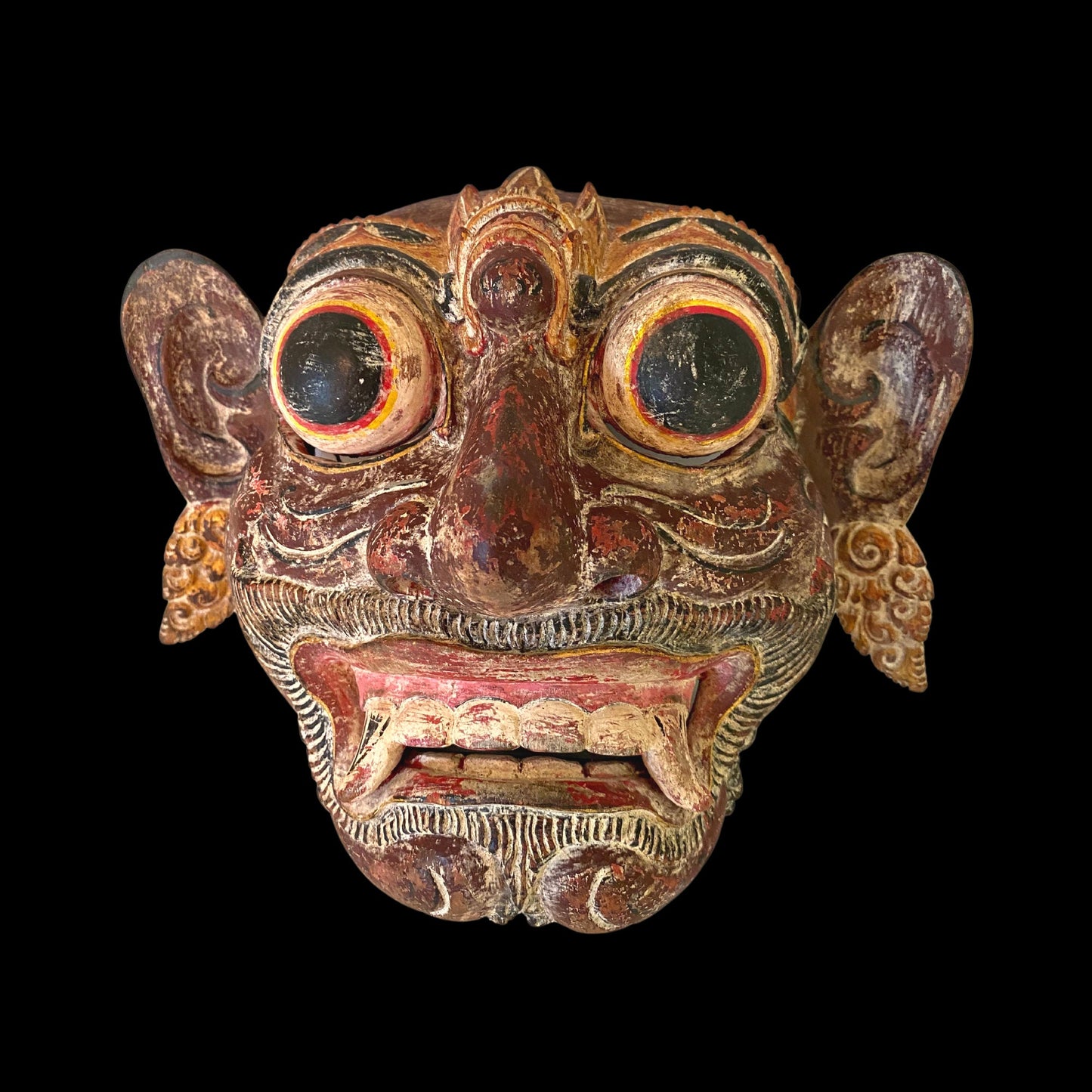 Hand Carved Balinese Rakshasa Mask: Indonesian Folk Art Wall Decor