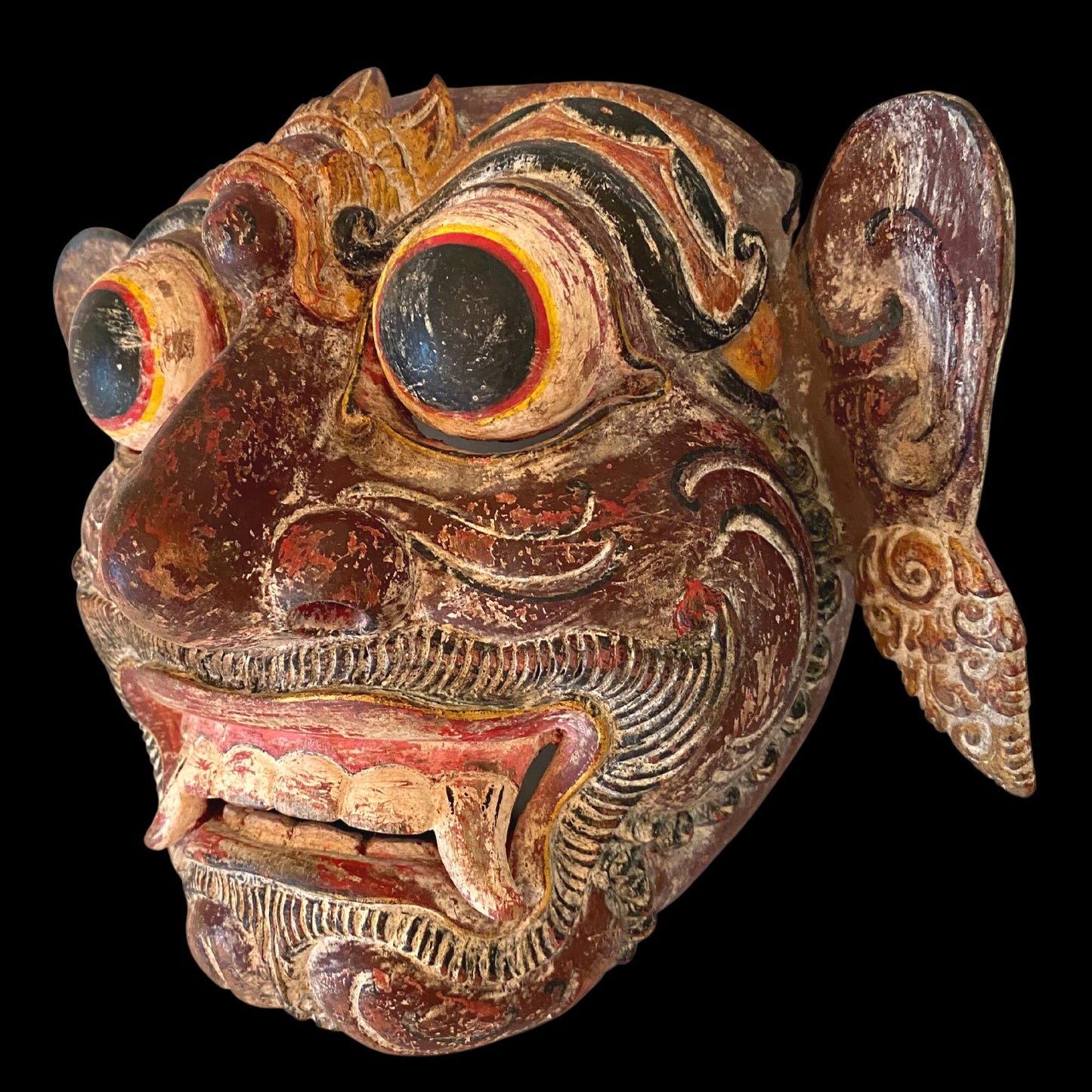 Hand Carved Balinese Rakshasa Mask: Indonesian Folk Art Wall Decor