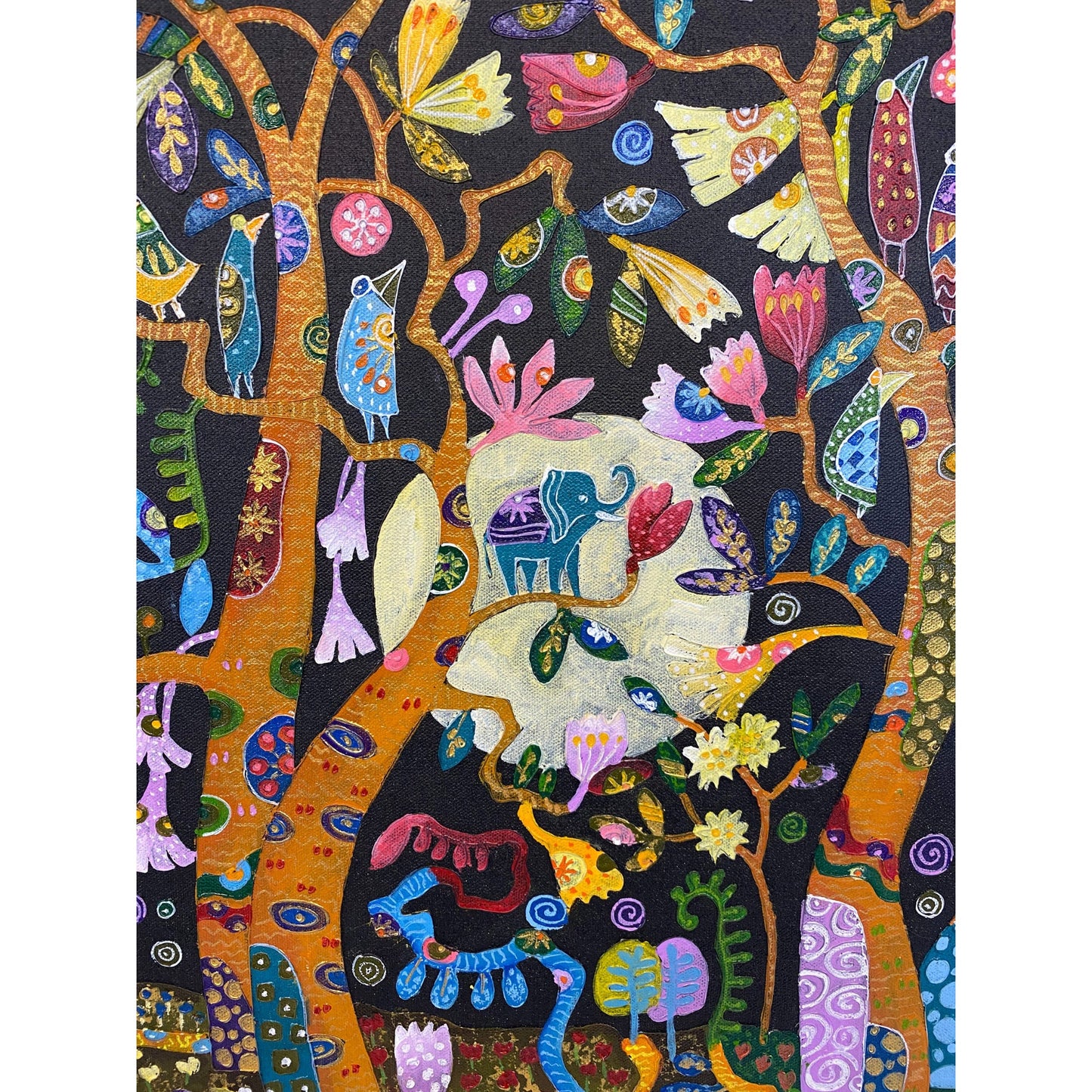 Trees of Life Full Moon Fine art Painting acrylic on Canvas signed Agung Bali Wall Art Ubud Bali Klimt inspired