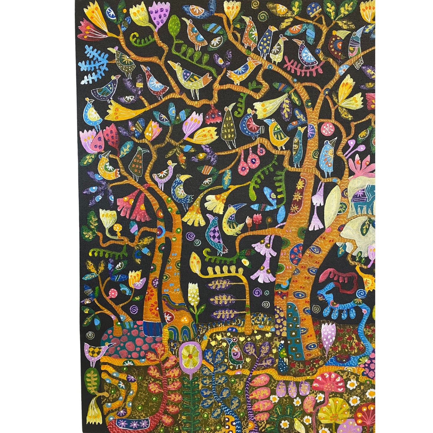 Trees of Life Full Moon Fine art Painting acrylic on Canvas signed Agung Bali Wall Art Ubud Bali Klimt inspired