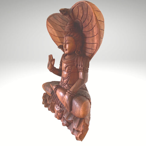 Seated Lord Shiva Wooden Statue hooded Cobra Hand carved wood Carving sculpture Balinese Hinduism Hindu God art 29 in