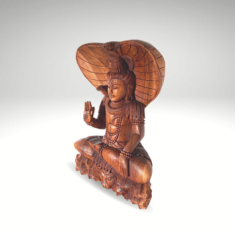 Seated Lord Shiva Wooden Statue hooded Cobra Hand carved wood Carving sculpture Balinese Hinduism Hindu God art 29 in