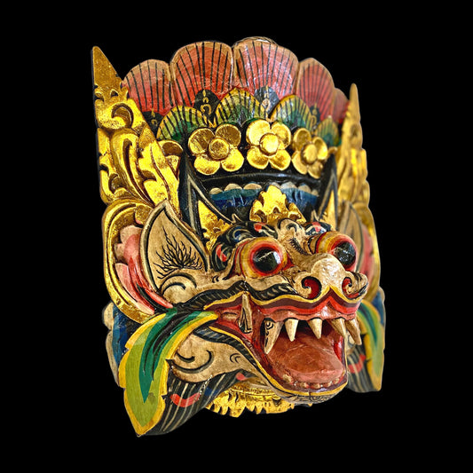 Balinese Mask Barong Singa Lion Mask Protector Guardian Polychrome Hand Carved Wood Bali Folk Art wooden Mask Wall Decor - Acadia World Traders