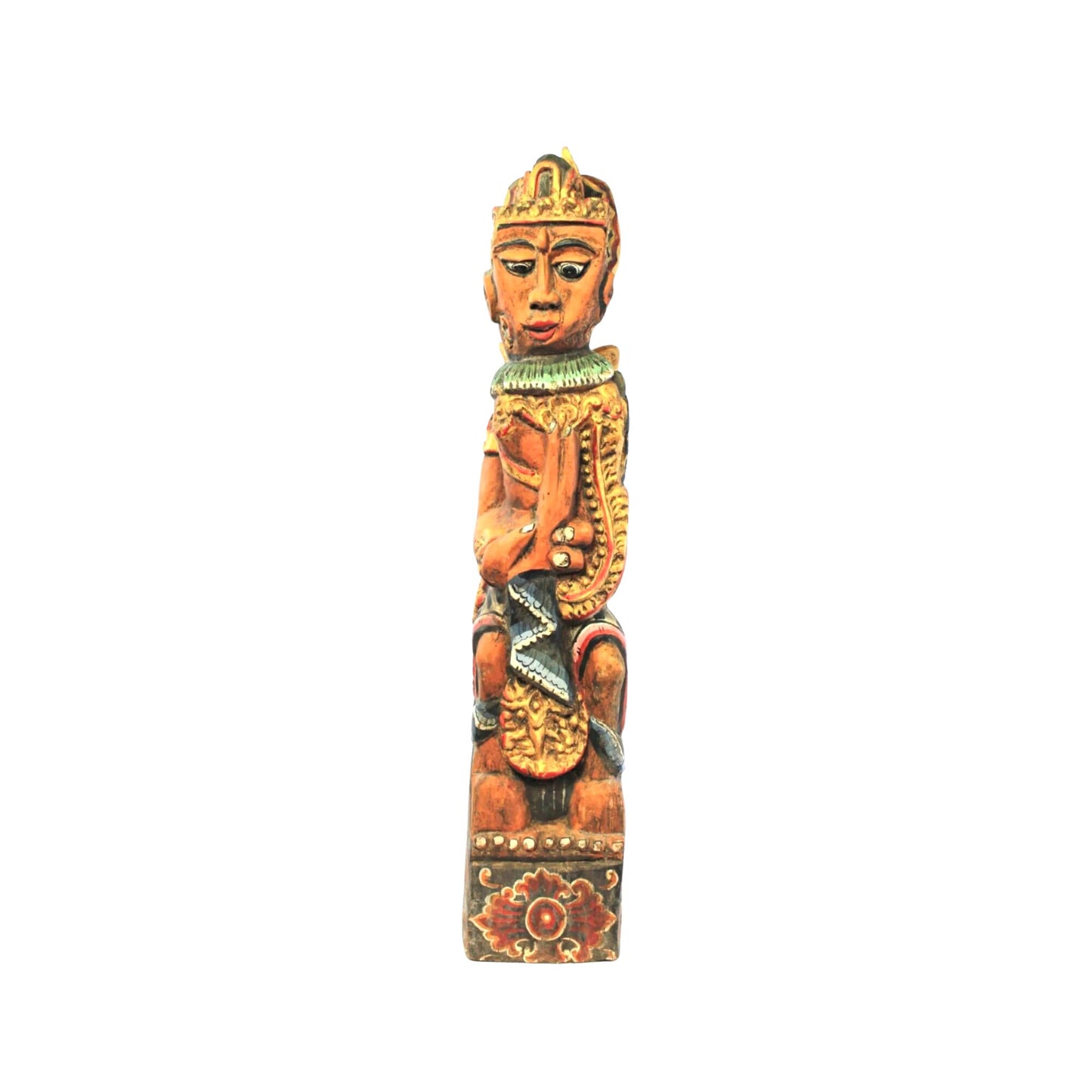 Vintage Balinese Carving  Temple Guardian Statue: Hand-Carved Polychrome Cempaka Wood Sculpture
