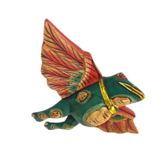 FLYING Frog Mobile Winged Spirit demon Chaser hand carved wood Balinese Folk Art green 6&quot; - Acadia World Traders