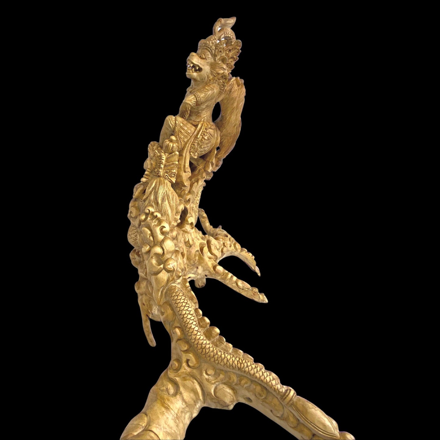 Hanuman Statue Monkey God Fighting With Naga Dragon Frangipani Wood Carving Sculpture Ramayana Bali Folk Art Hand Carved Wood