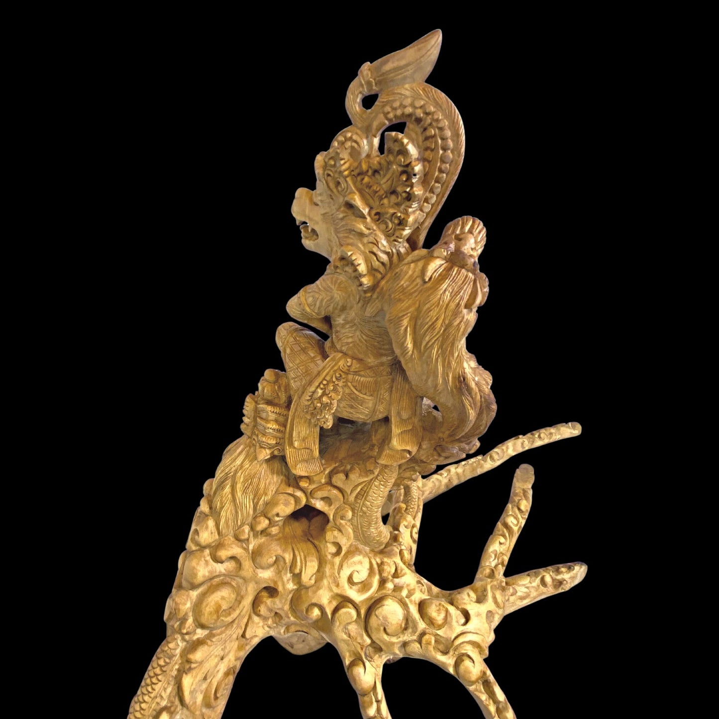 Hanuman Statue Monkey God Fighting With Naga Dragon Frangipani Wood Carving Sculpture Ramayana Bali Folk Art Hand Carved Wood