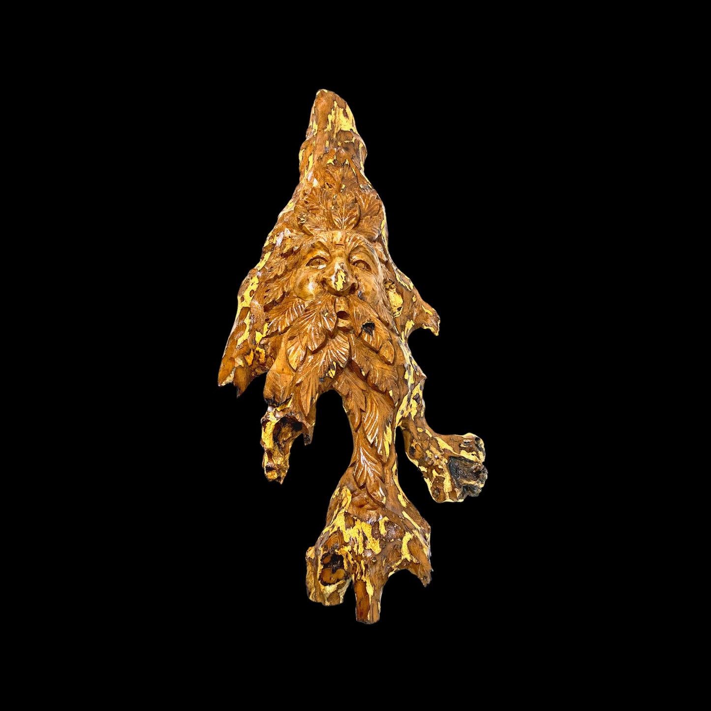 Tree Spirit Wizard Sculpture Hand Carved Teak Wood Statue: Rustic Fantasy Wall Art Sculpture