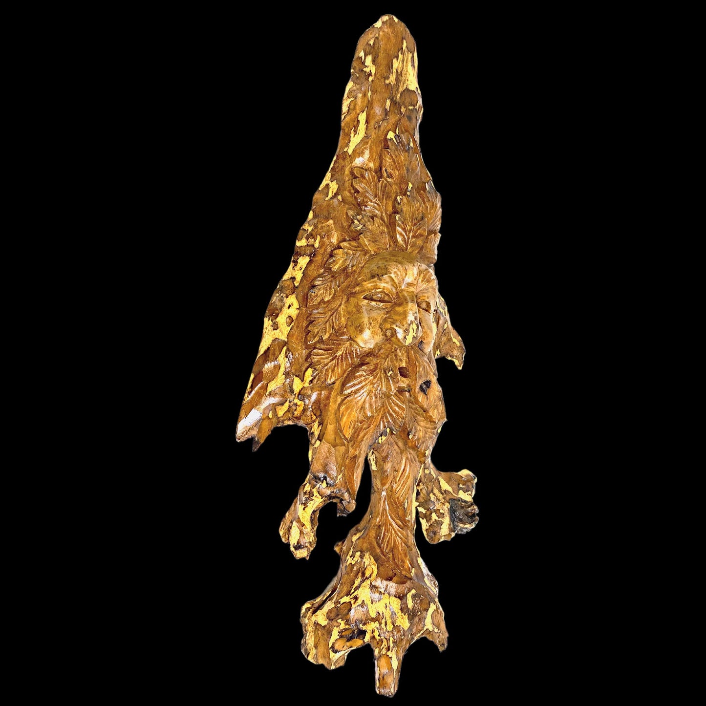 Tree Spirit Wizard Sculpture Hand Carved Teak Wood Statue: Rustic Fantasy Wall Art Sculpture
