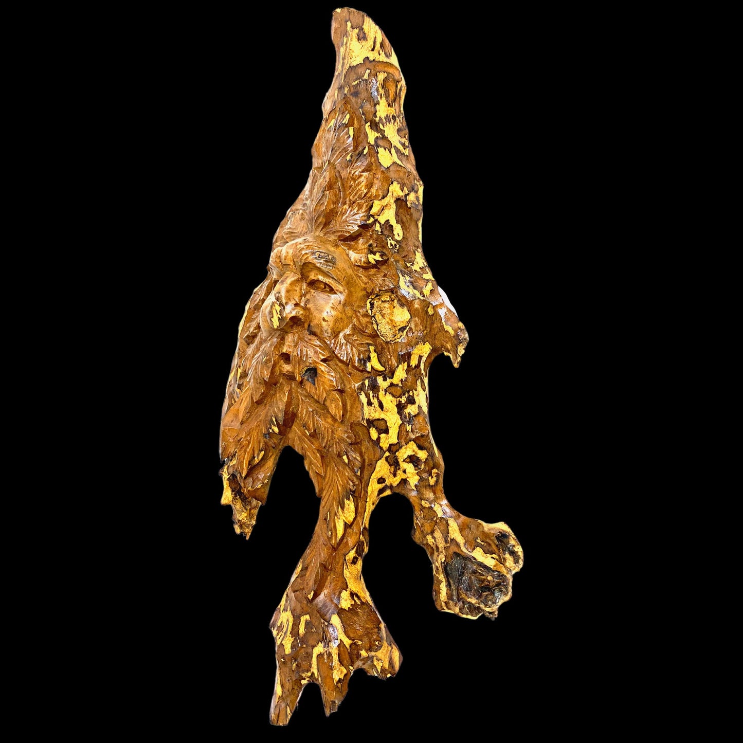 Tree Spirit Wizard Sculpture Hand Carved Teak Wood Statue: Rustic Fantasy Wall Art Sculpture