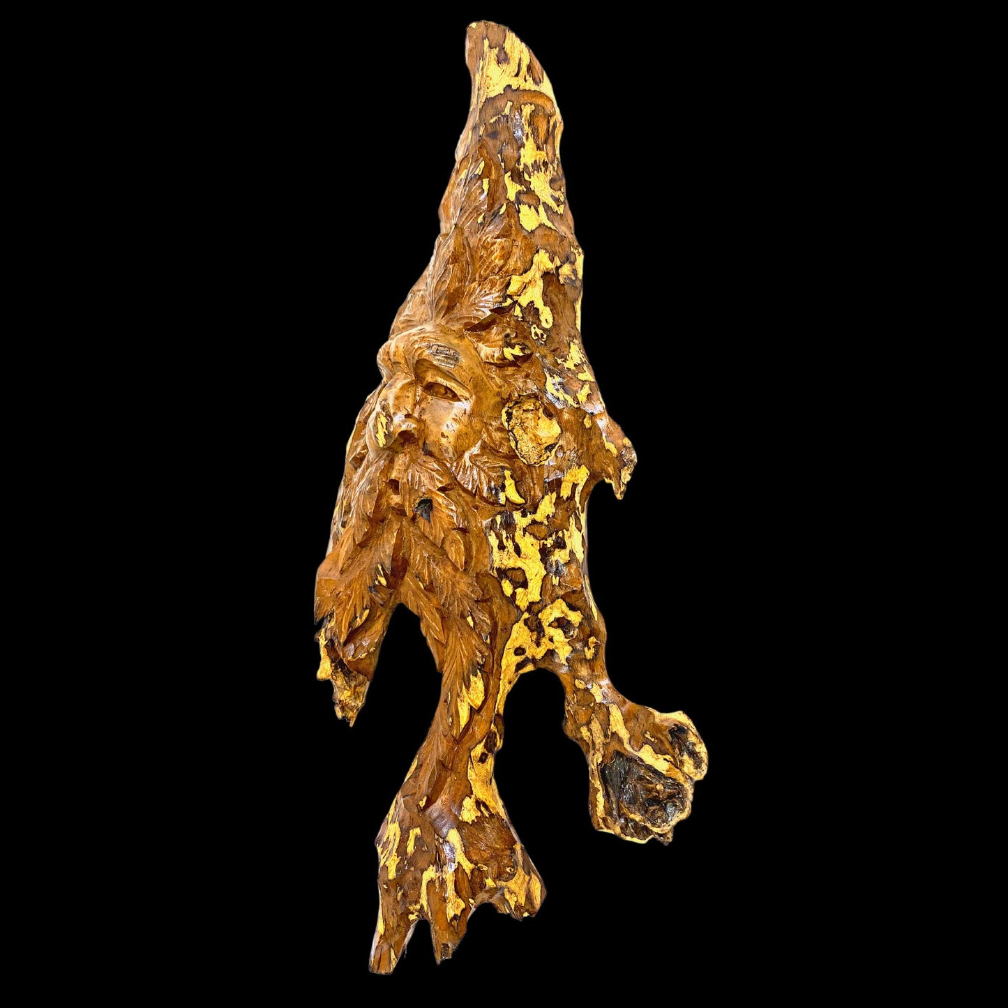 Tree Spirit Wizard Sculpture Hand Carved Teak Wood Statue: Rustic Fantasy Wall Art Sculpture