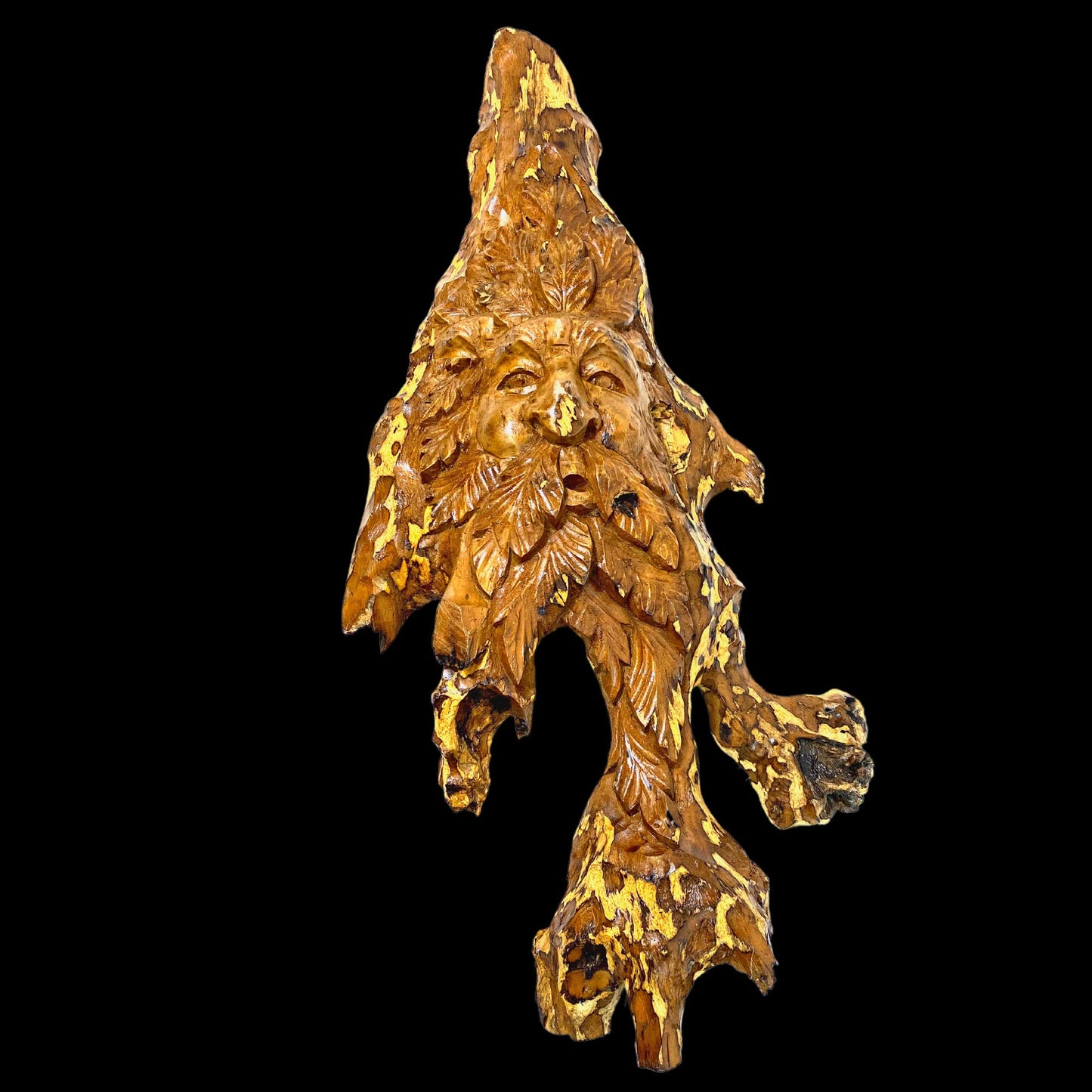 Tree Spirit Wizard Sculpture Hand Carved Teak Wood Statue: Rustic Fantasy Wall Art Sculpture