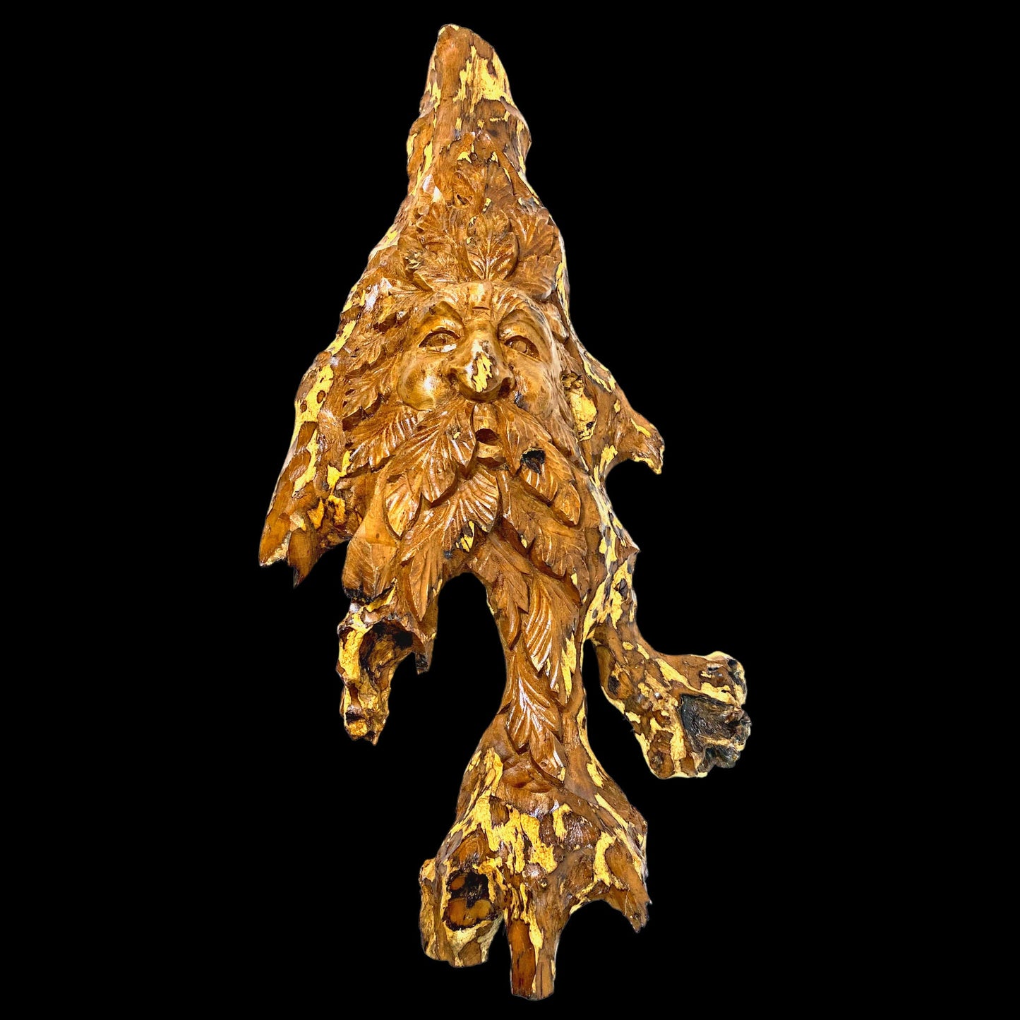 Tree Spirit Wizard Sculpture Hand Carved Teak Wood Statue: Rustic Fantasy Wall Art Sculpture