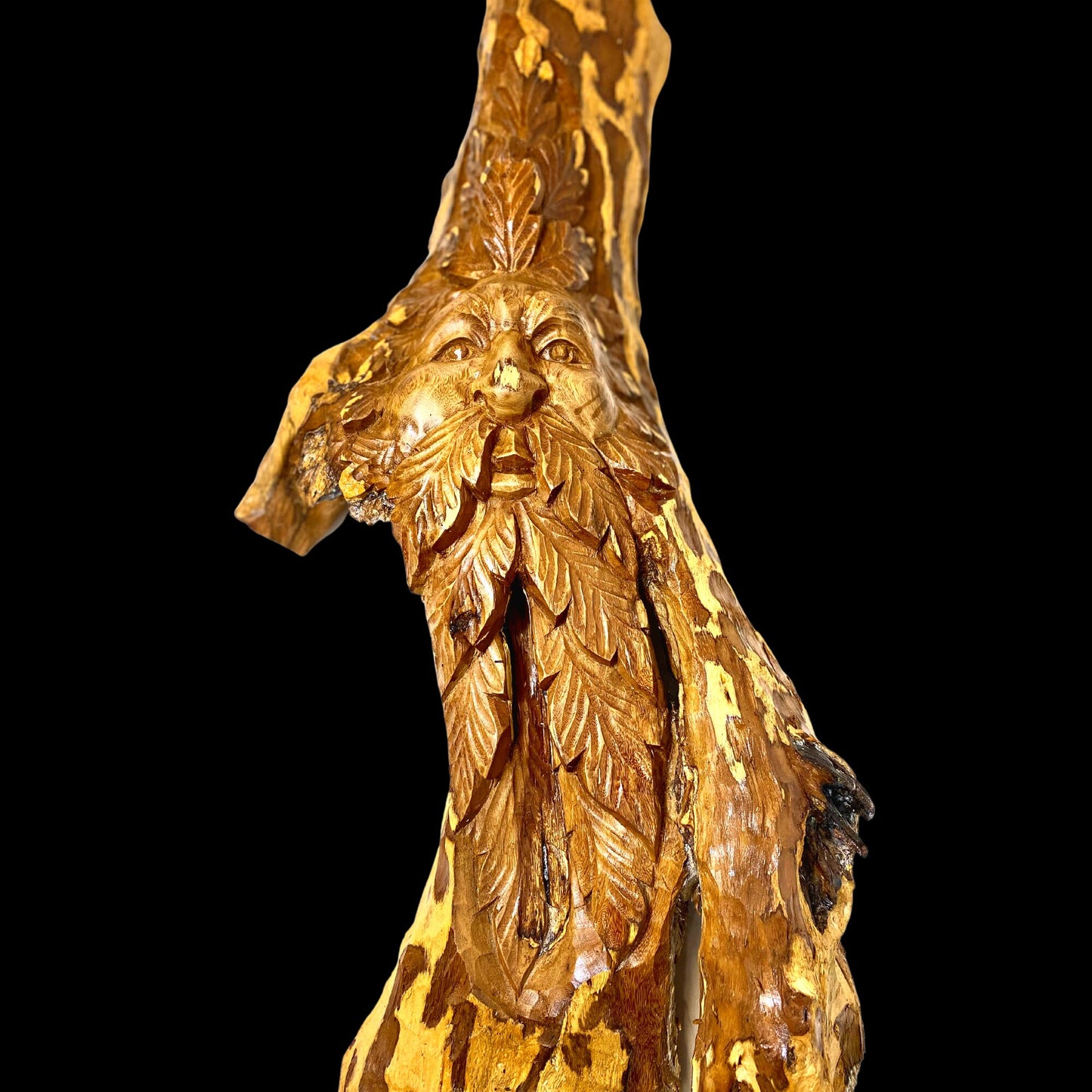 Tree Spirit Sculpture Hand Carved Teak Wood Statue: Rustic Fantasy Wall Art Sculpture
