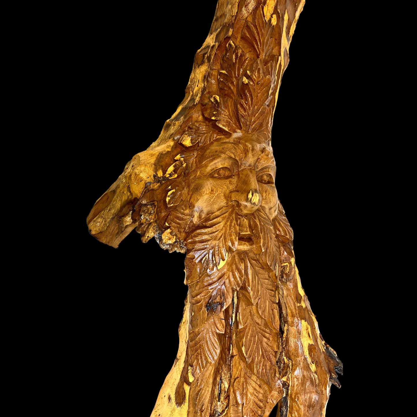 Tree Spirit Sculpture Hand Carved Teak Wood Statue: Rustic Fantasy Wall Art Sculpture