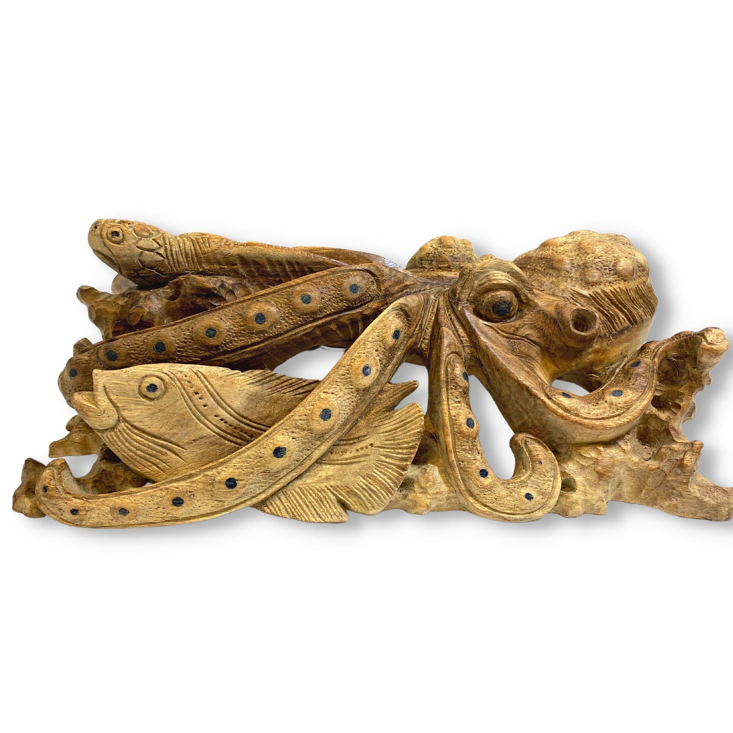 Octopus Marinelife Wood carving Sea Turtle Fish Cellapod Kraken Sculpture Hand Carved Statue Balinese Art Sea life Nautical Beach decor